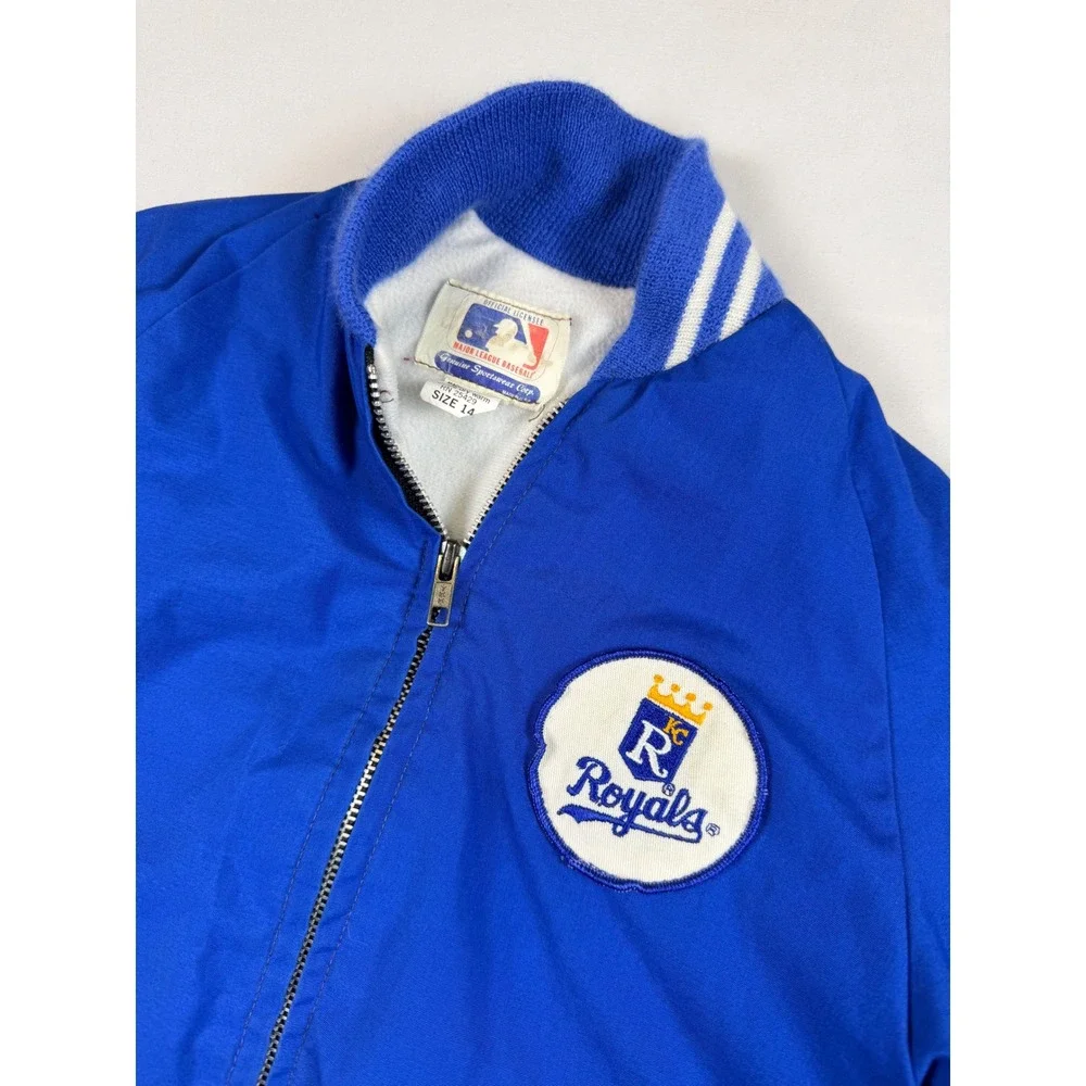 Vtg Kansas City Royals Baseball MLB Jacket Youth Kids Sz Med Blue White Athletic